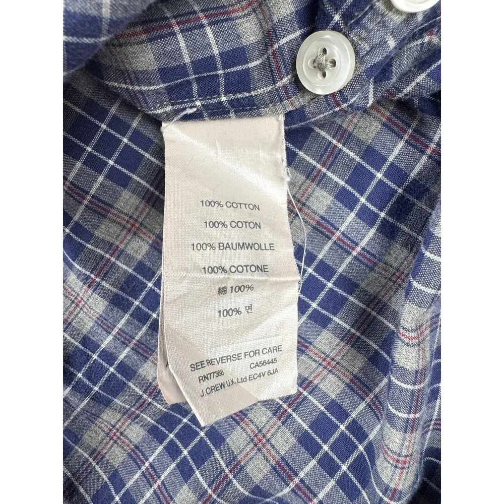 J.Crew Slim Fit Plaid Button Down Shirt Mens XL Blue Grey Long Sleeve Cotton